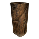 Brutalist vase 1970 in carved wood with monogram