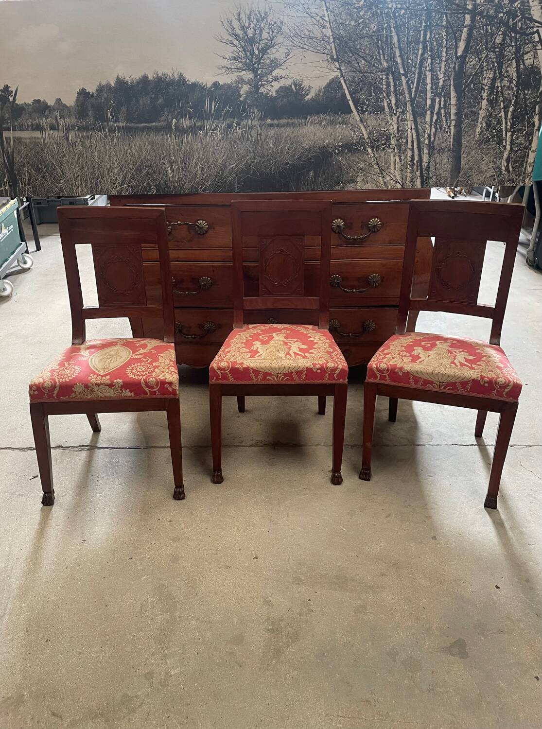 set of three antique Empire-style chairs.