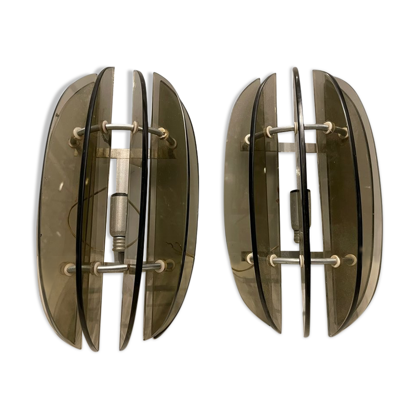 Italian Smoked Glass Wall Lights from Veca, Set of 2