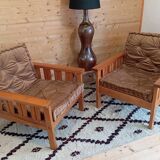 Pair of 70s pine armchairs