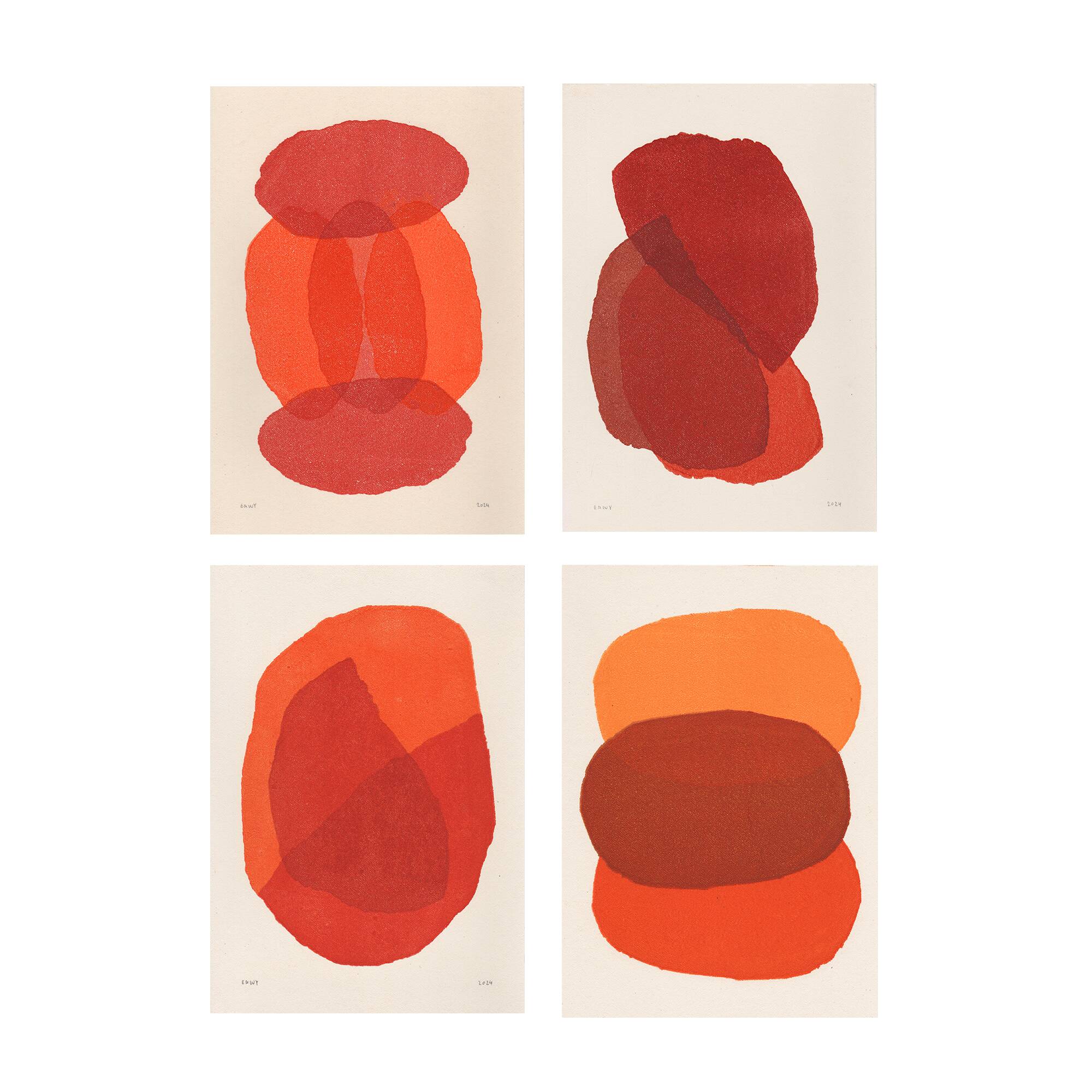 Collection of 4 abstract paintings on paper - painting signed eawy