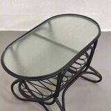 Black rattan and glass coffee table