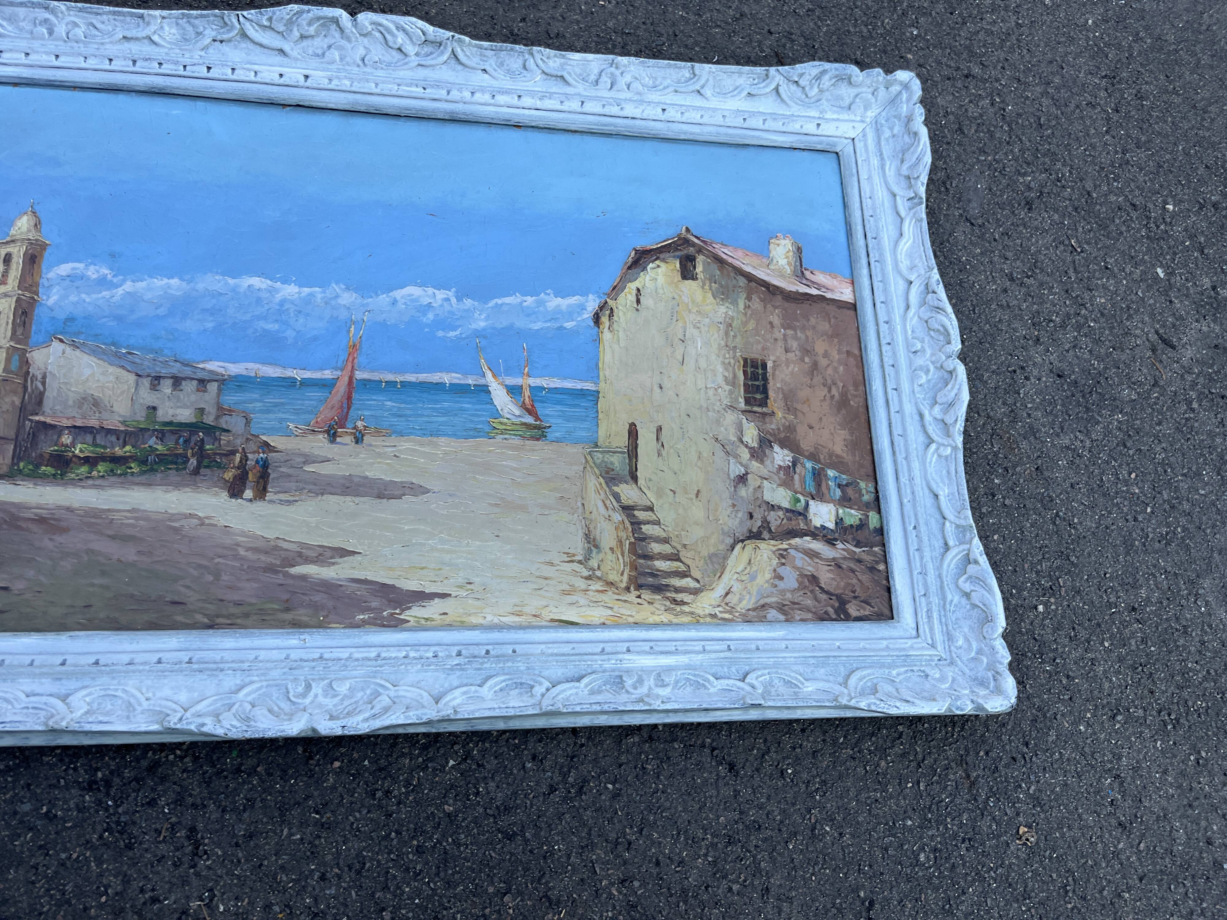 Ancient painting – Animated Mediterranean view – Port and sailing boats