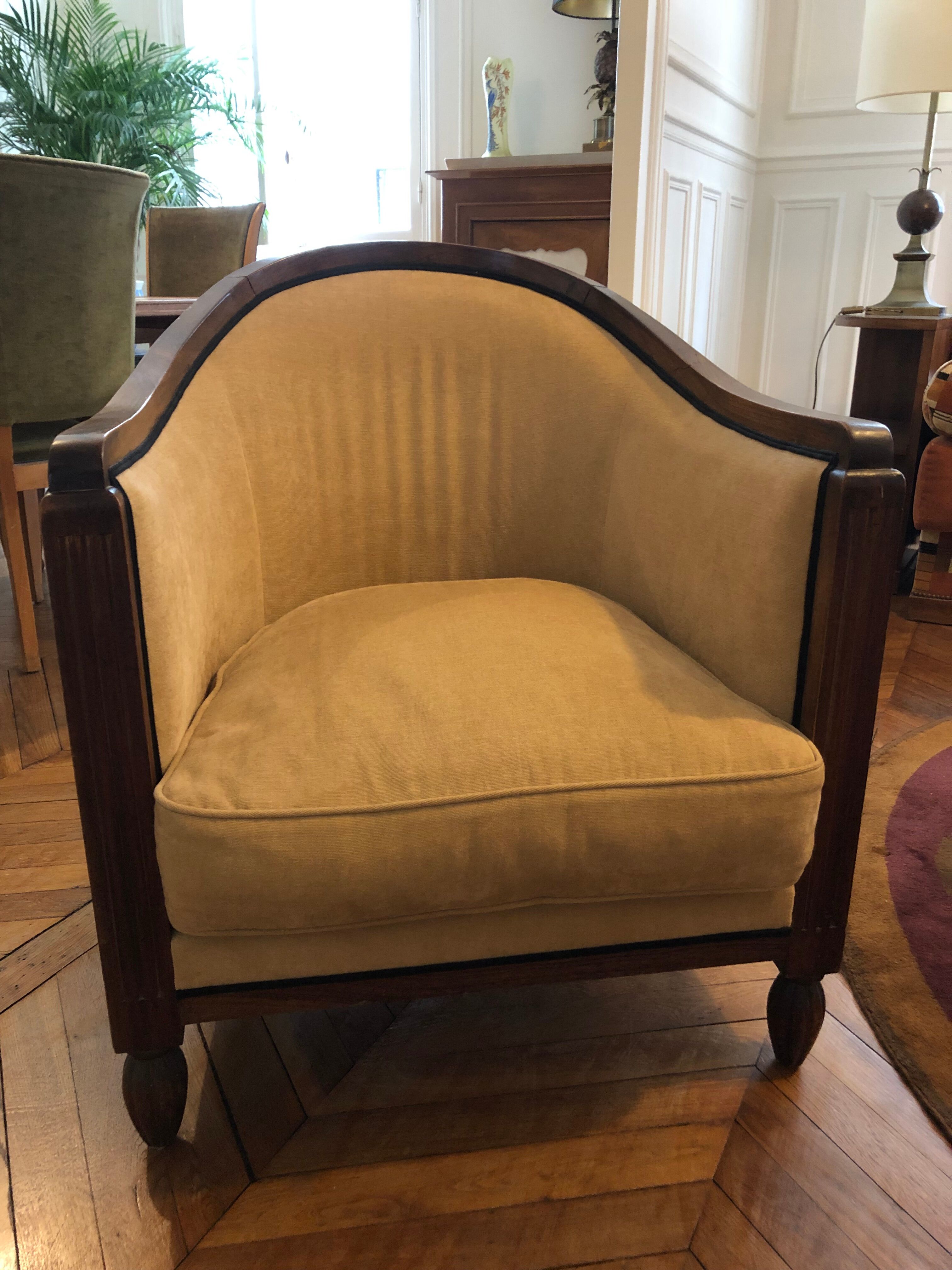pair of ART DECO gondola chairs and a matching pouf reupholstered