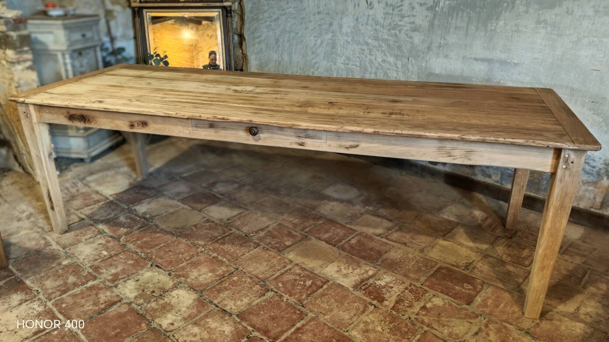 Solid oak farmhouse table "brut" 247x89, top "chocolate oak"