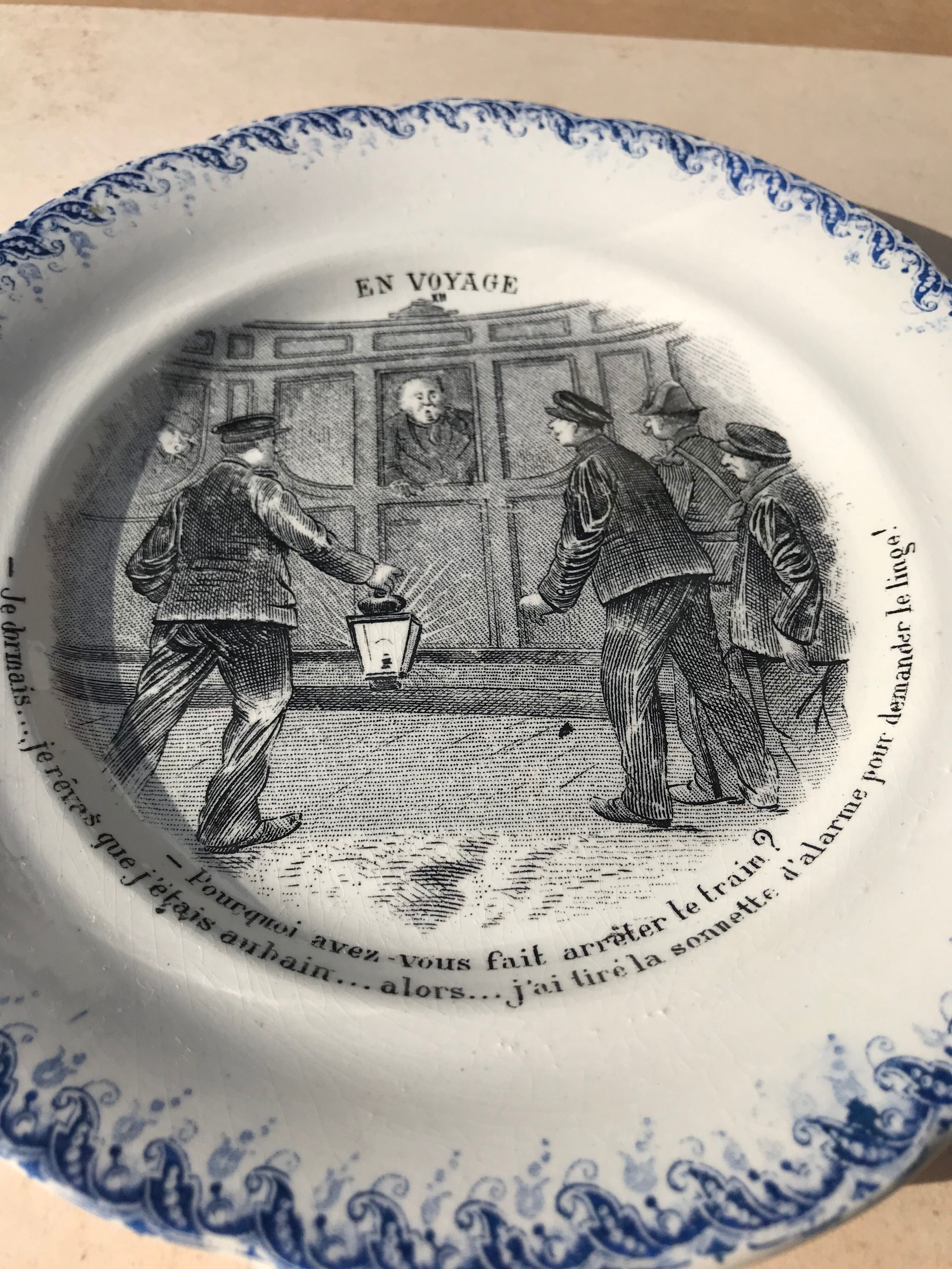 Talking plate "En voyage" n•XII - faience factory Choisy le roi