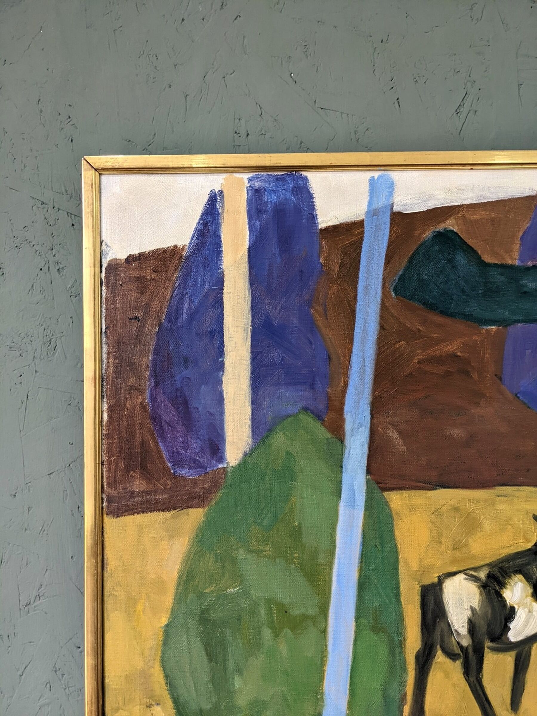 Mid-Century Modern "Modernist Cow" Swedish Vintage Landscape Oil Painting by Ture Fabianssonb