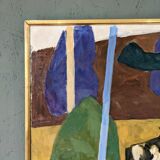 Mid-Century Modern "Modernist Cow" Swedish Vintage Landscape Oil Painting by Ture Fabianssonb