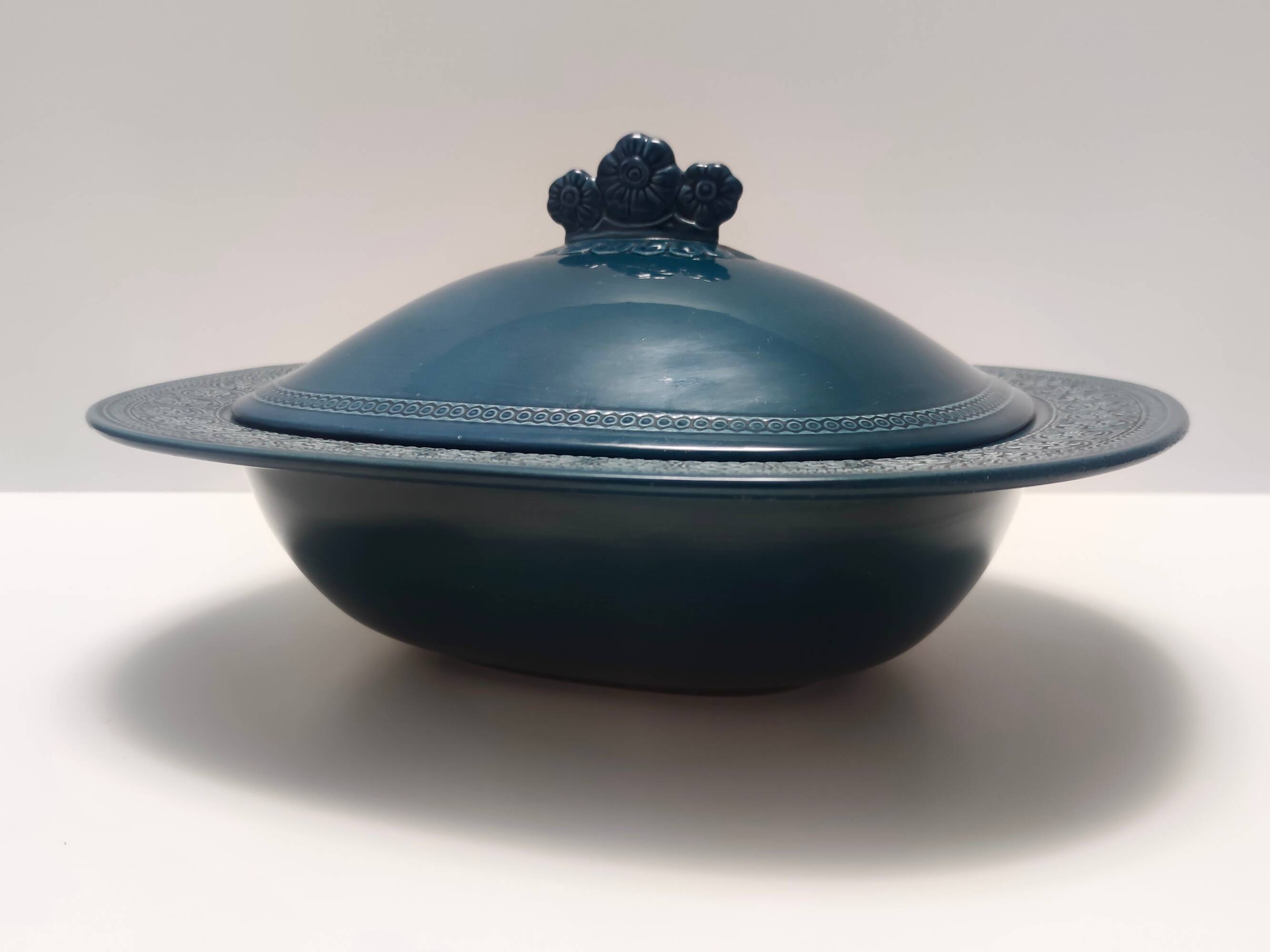 Blue Earthenware "Margherita" Centerpiece by Antonia Campi for Laveno, Italy