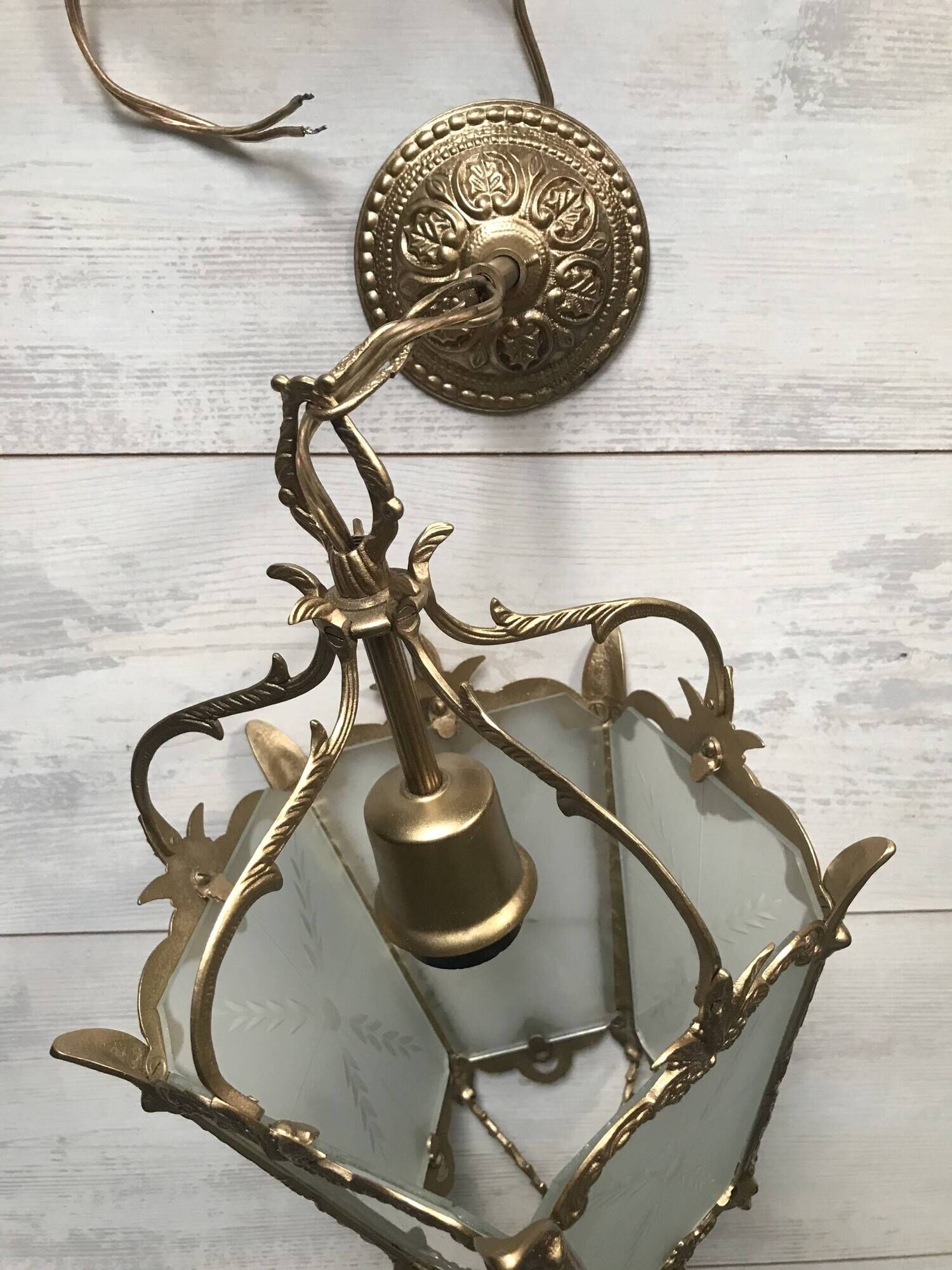 Antique french hall lamp milk glass