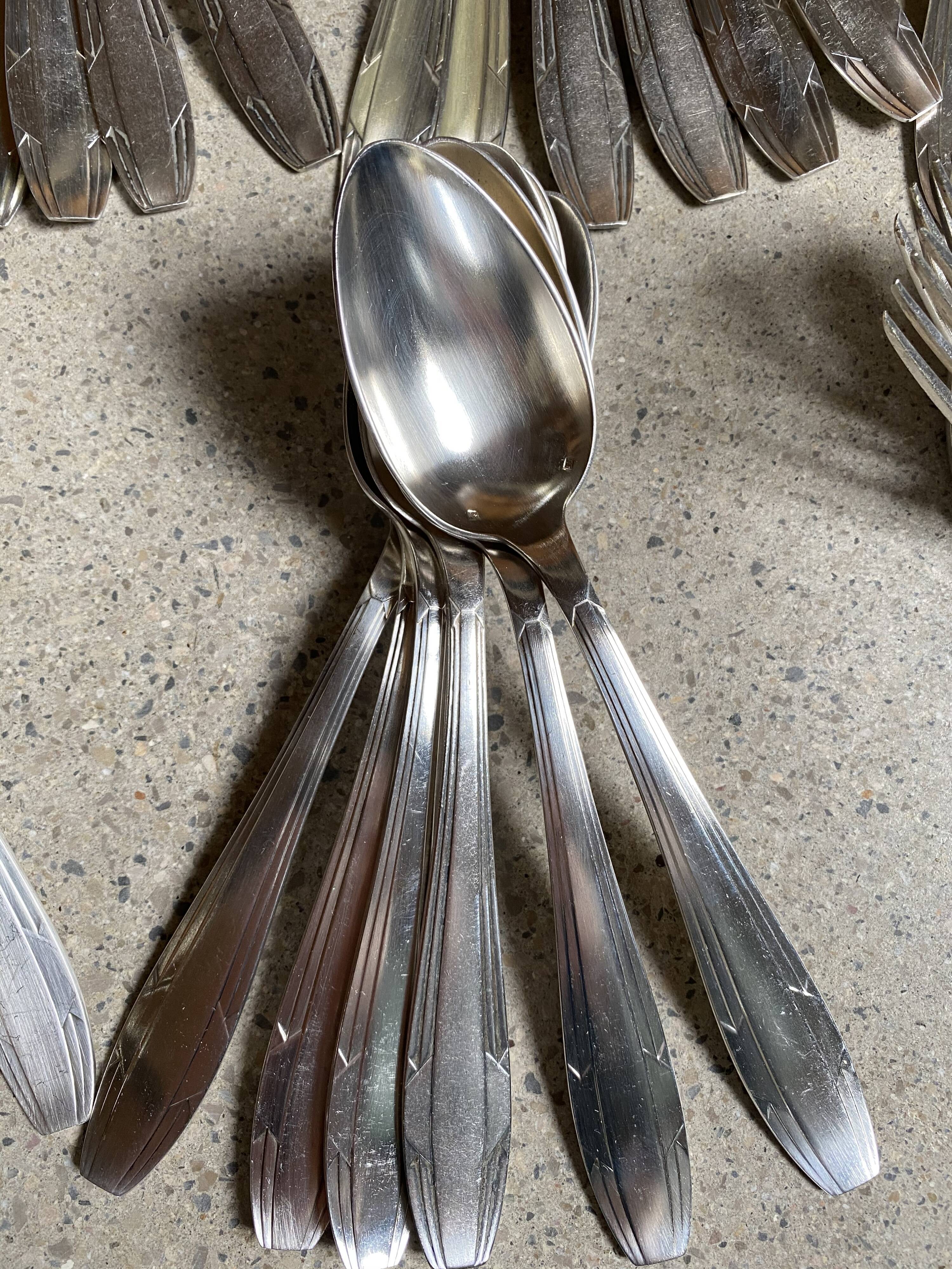 Silver metal cutlery art deco 63 pieces