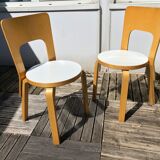 Pair of chair 66 design Alvar Aalto artek edition melaminé white