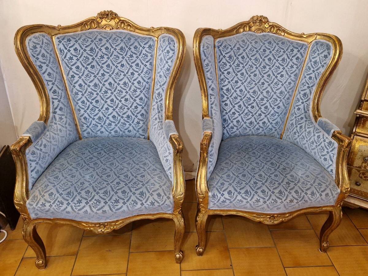 Paire De Fauteuils "Bergère" En Bois Doré de Style Louis XV