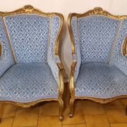 Pair of "Bergère" Armchairs in Gilded Wood in Louis XV Style