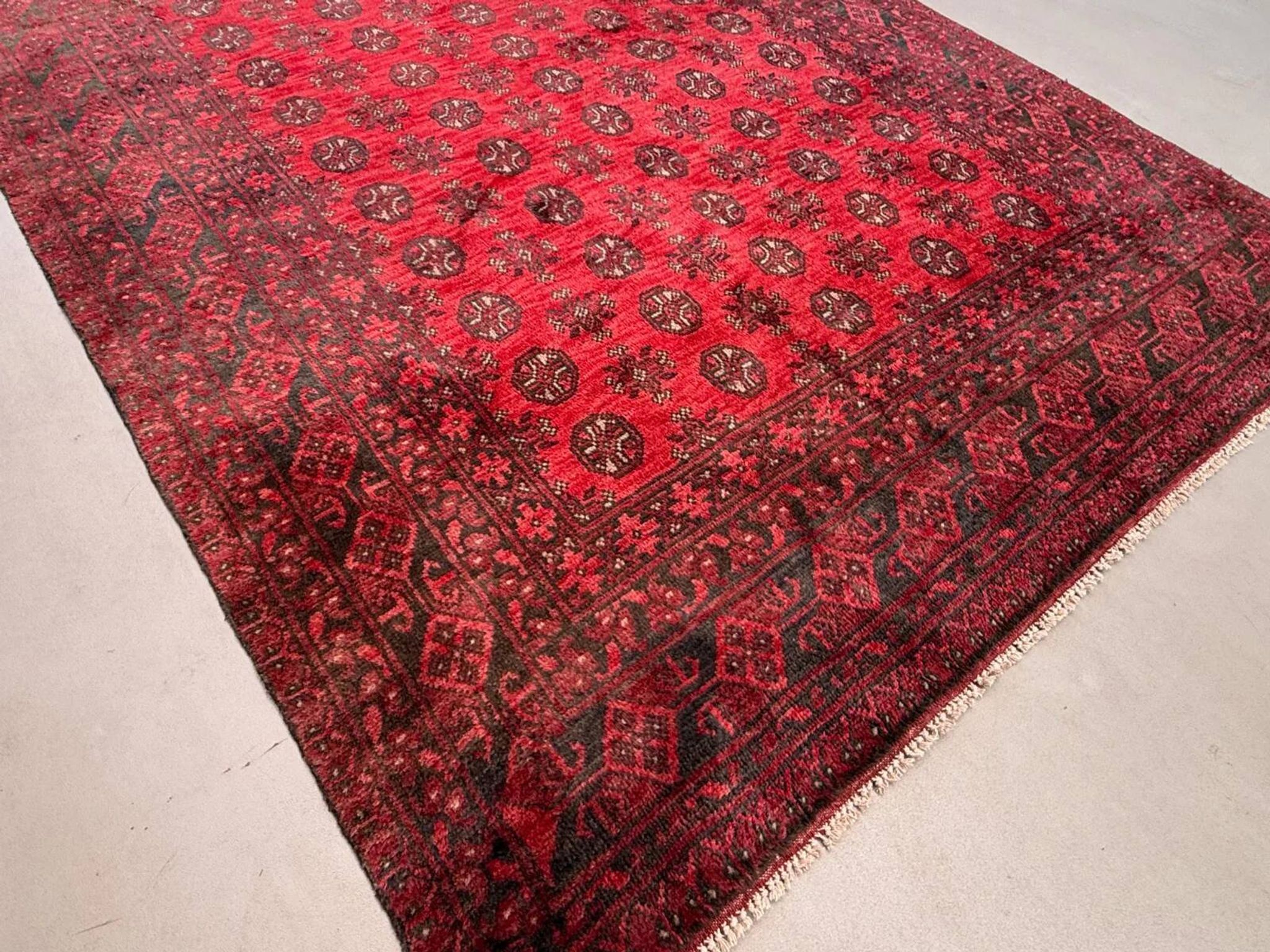 Vintage Afghan Turkoman village rug 195x280 cm, red, black tribal large