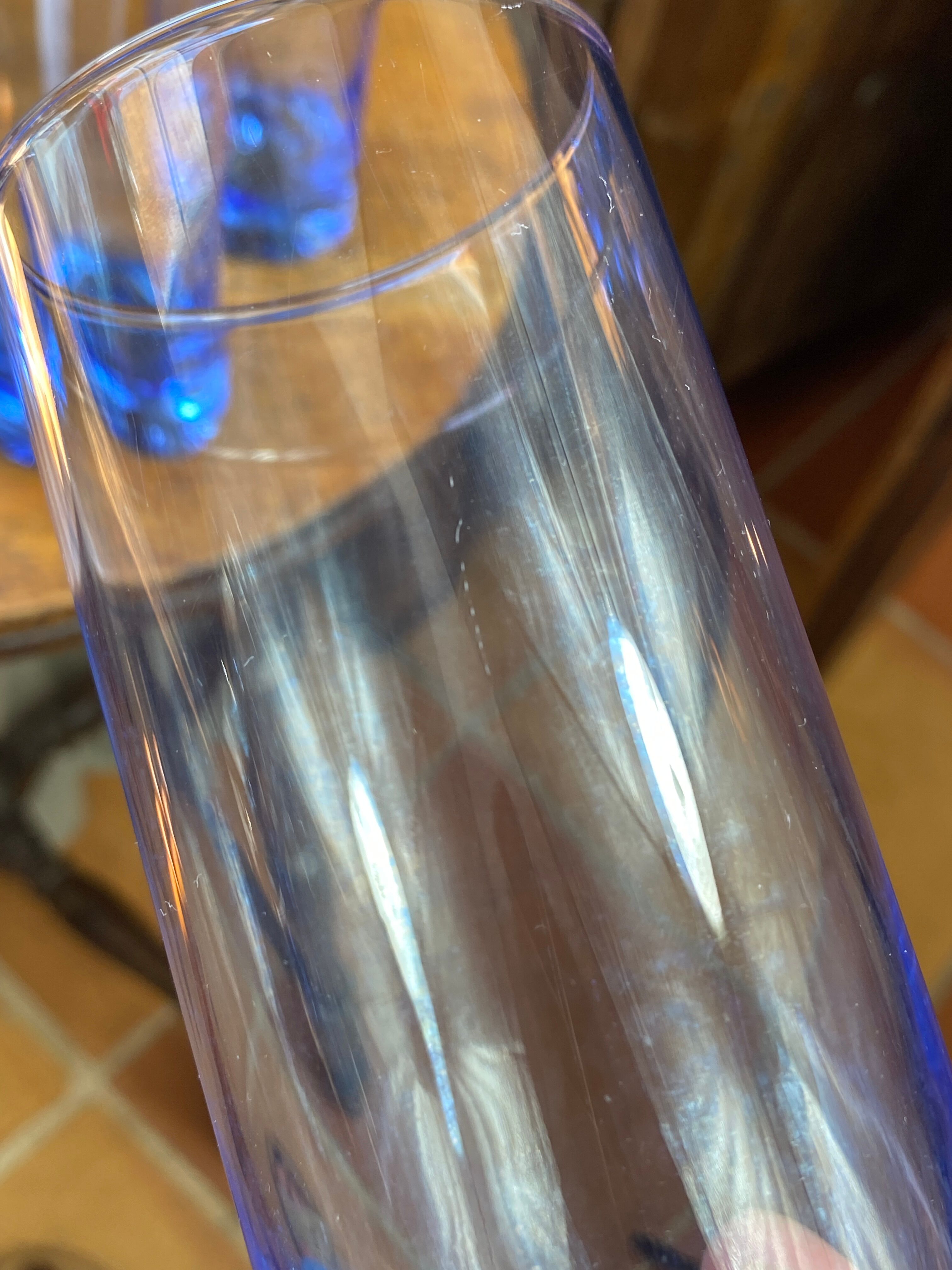 Six blue tube glasses
