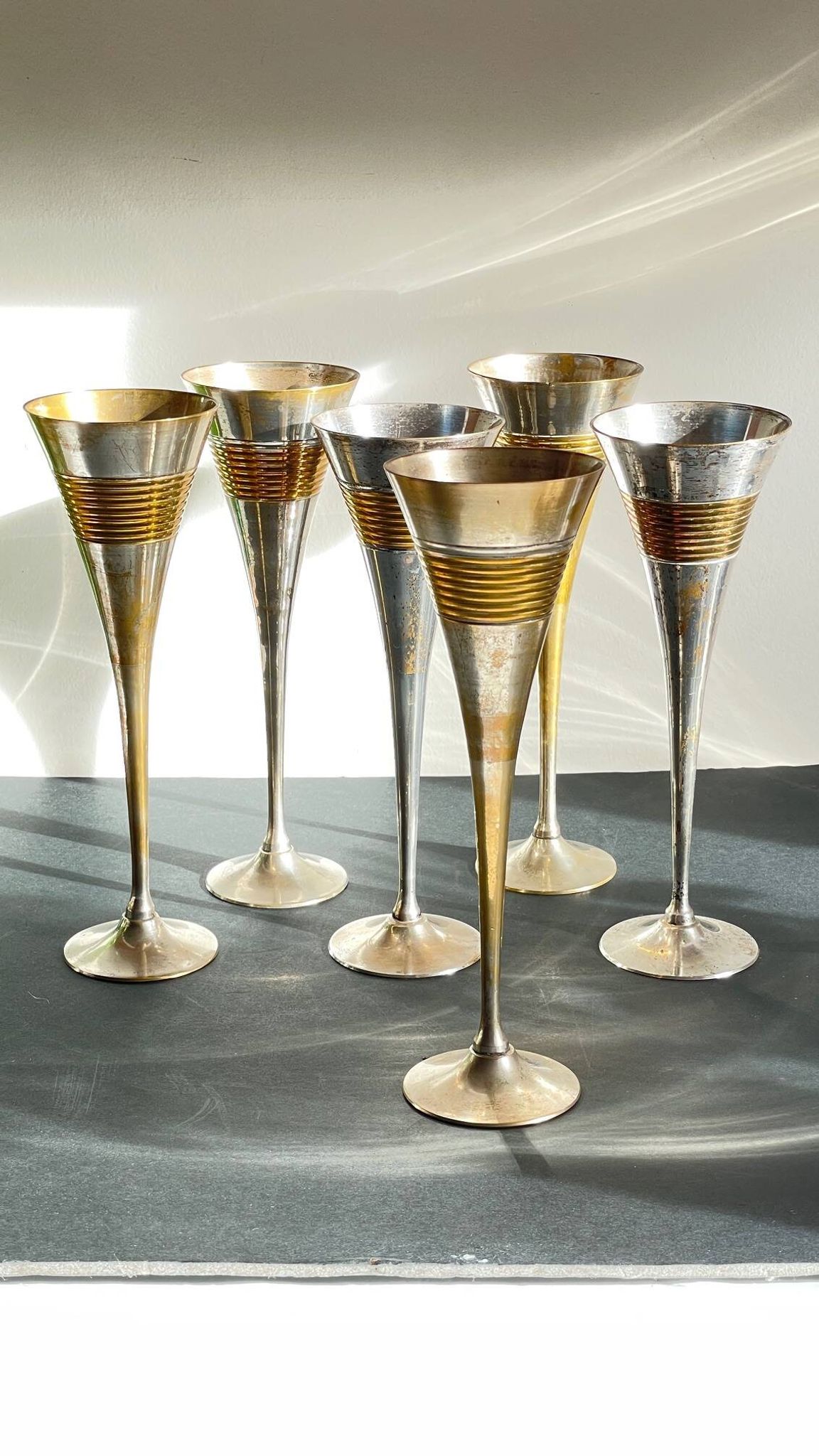 6 Flutes Champagne Laiton Argenté Vintage