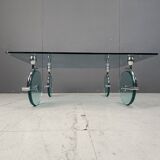 Vintage glass coffee table on wheels, 1980s - Italy