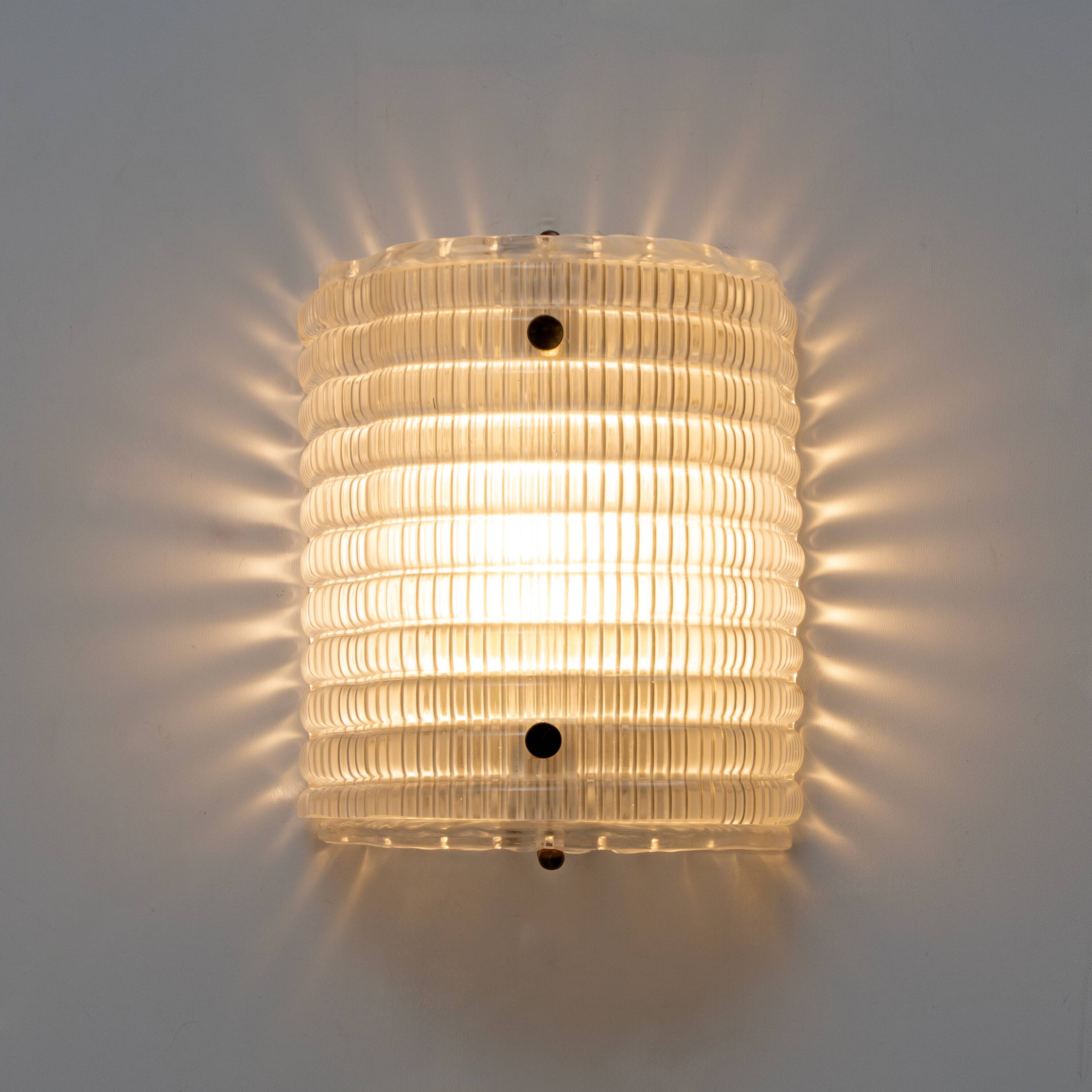 Pair of Murano Glass Wall Sconces with Ribbed Texture