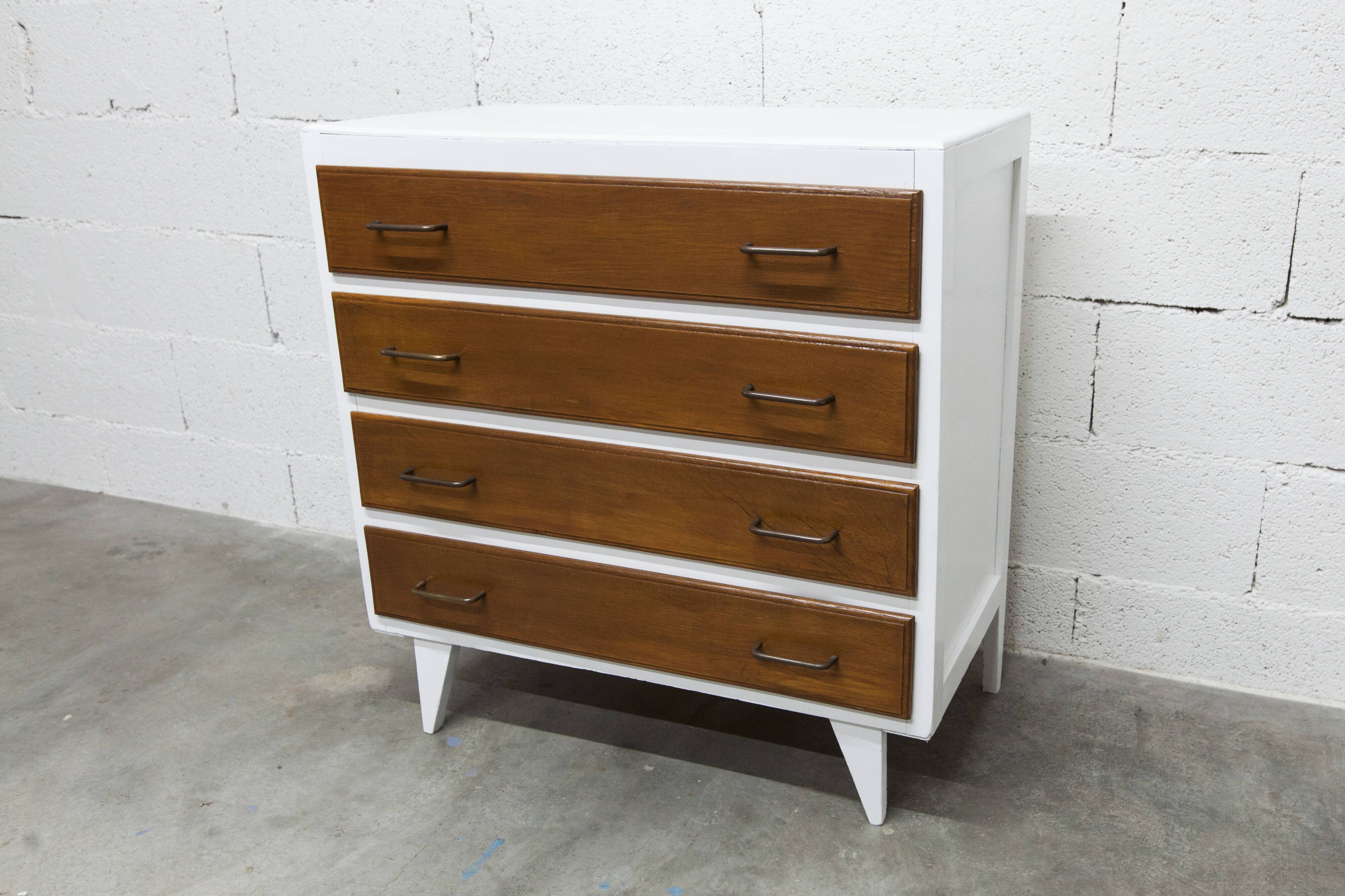 1960s chest of drawers with splayed legs and 4 drawers, refurbished
