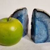 Pair of polished blue agate bookends - 11 cm