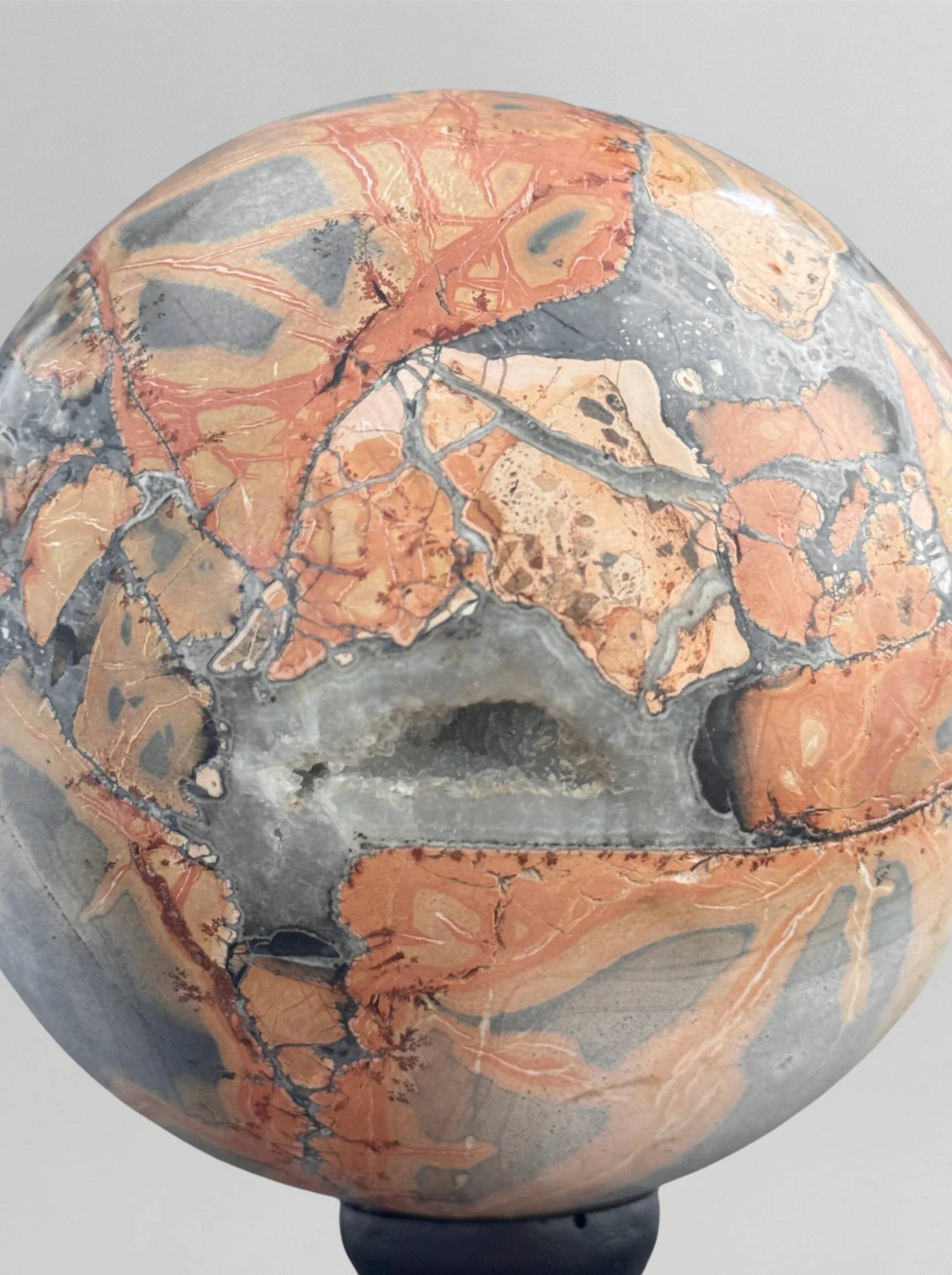 Stunning red Maligano jasper spheres on bases — Decorative mineral duo