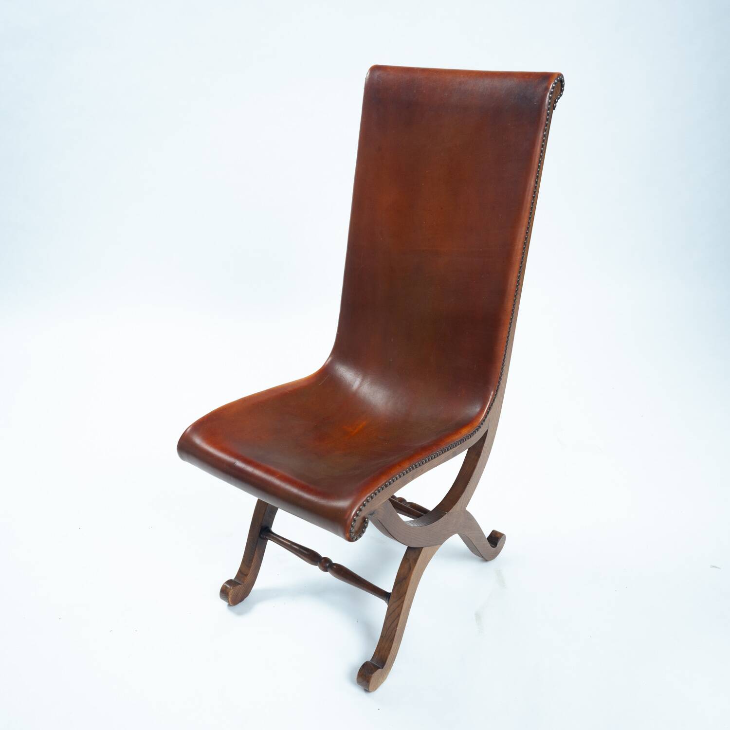 Pierre Lottier brown Spanish leather Slipper chairs by Almazan, 1950s