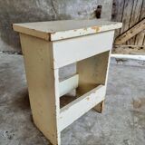 Vintage wooden stool side table creamy white