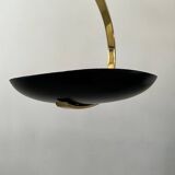 Black metal and brass arc pendant light "Les Activités" by Lucien Gau, Paris 1960