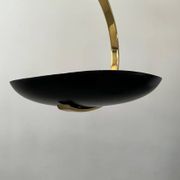 Black metal and brass arc pendant light "Les Activités" by Lucien Gau, Paris 1960
