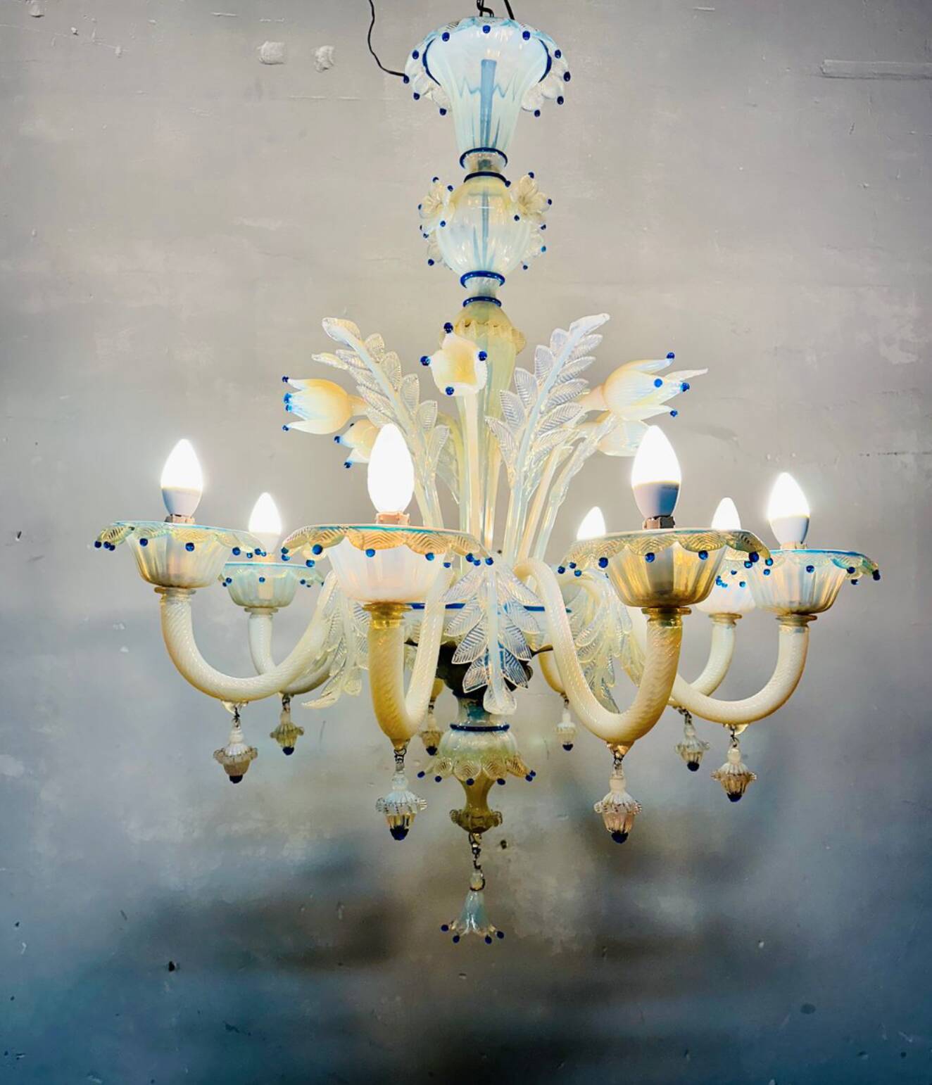 Lampadario vintage in vetro di Murano, anni '20