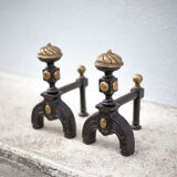 Vintage fireplace pegs, empire style cast iron and brass pegs, fireplace accessories