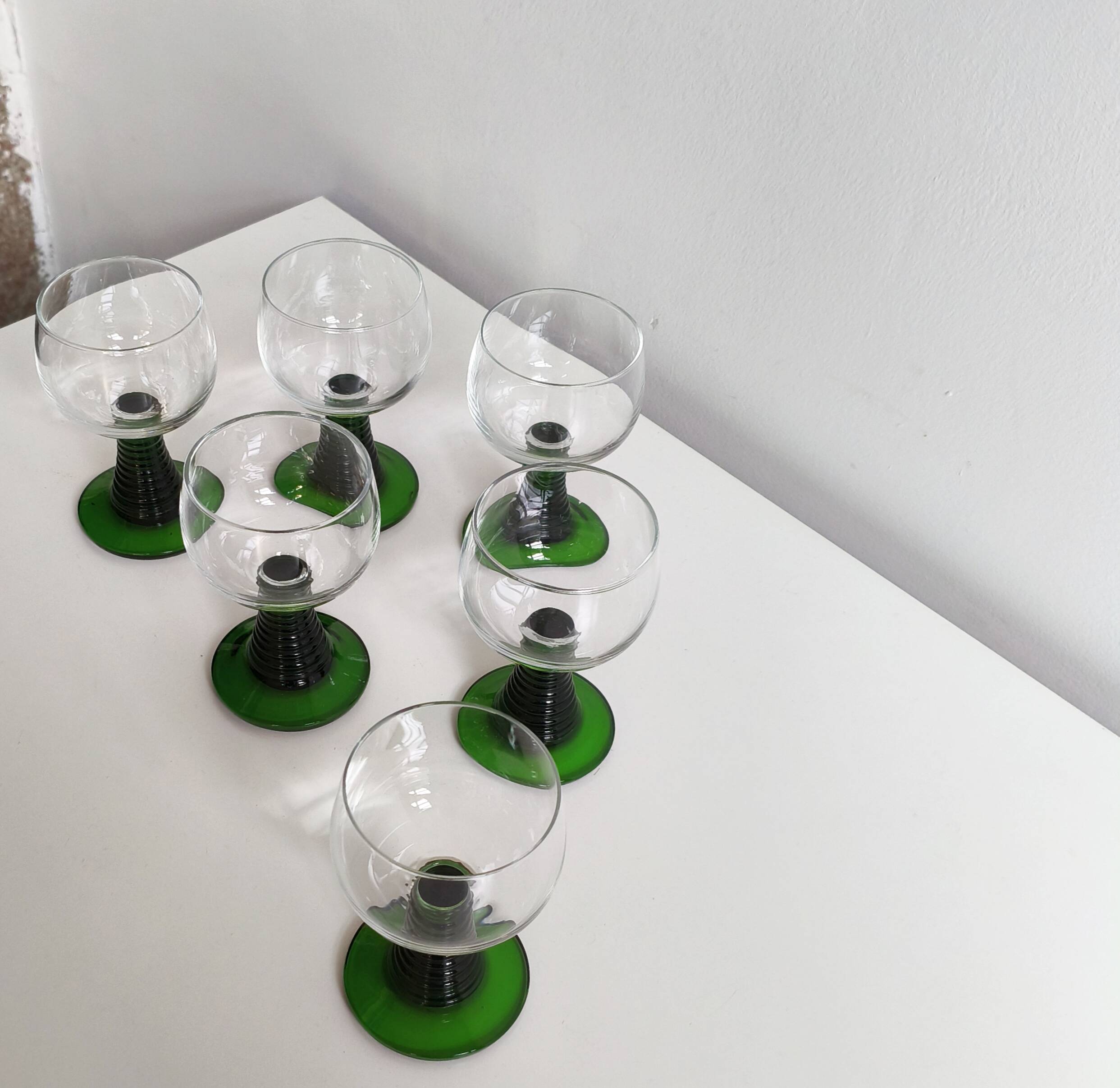 Green twisted stemmed Roemer glasses