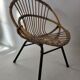 Fauteuil enfant rotin et métal années 60