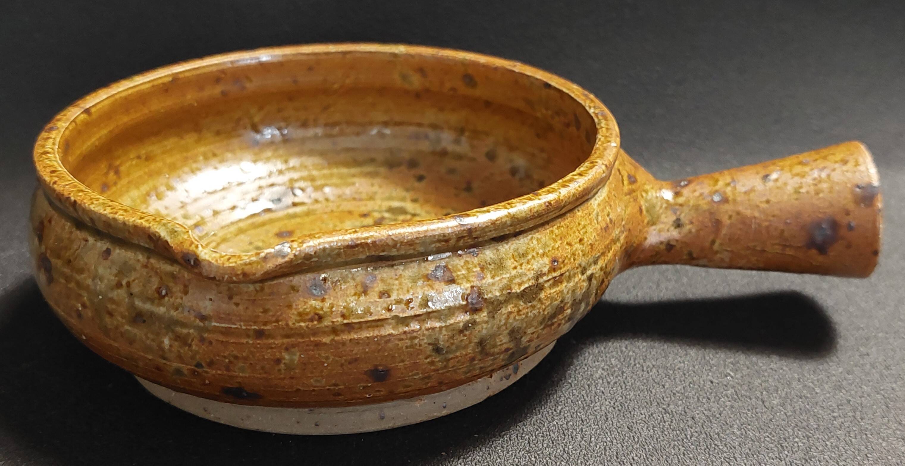 Pyrite stoneware fondue pot pan signed JPG Puisaye 20th century