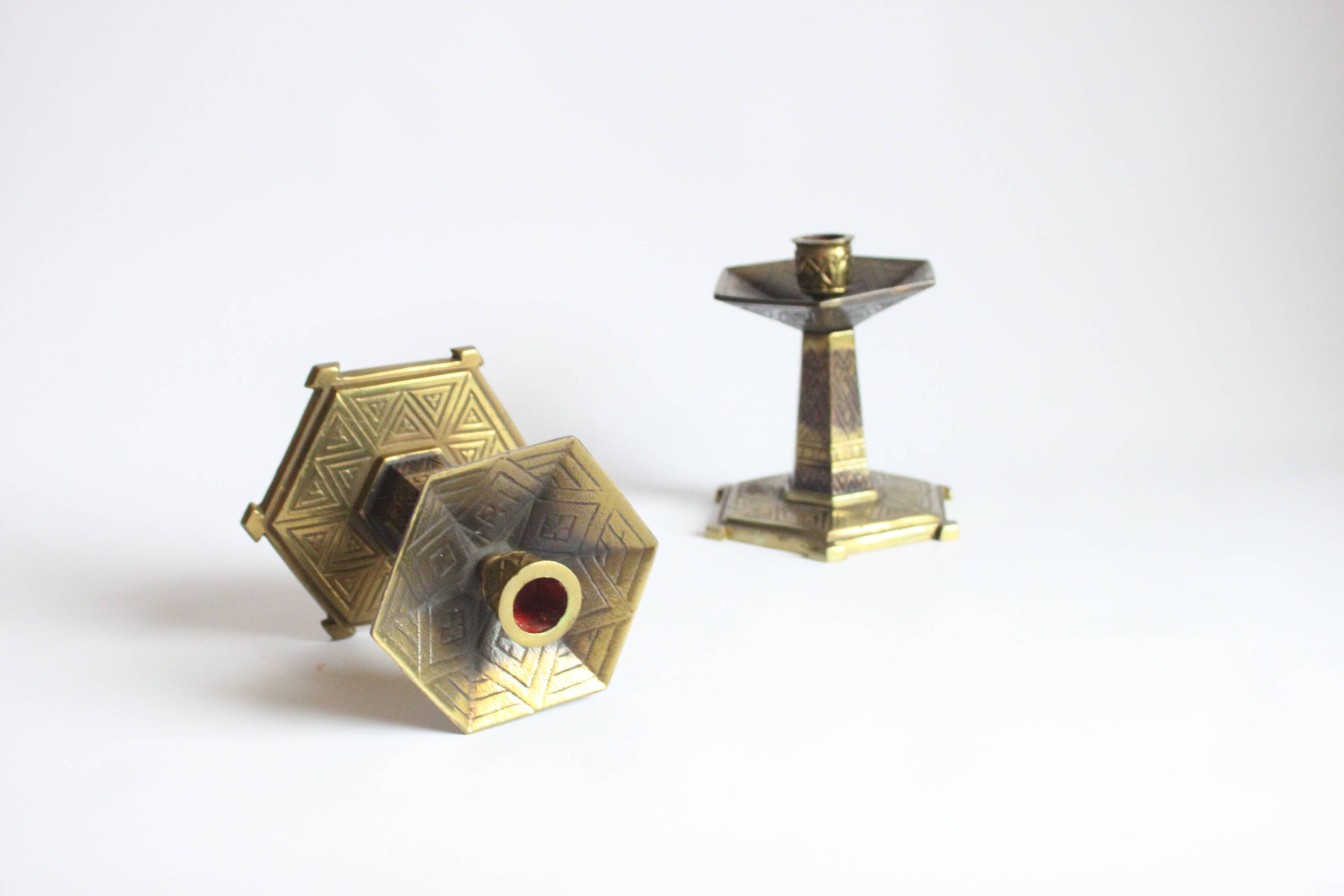 Art deco altar candle sticks in brass, 1920s