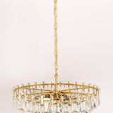 Large chandelier in gilded brass and crystal, by Palwa, Germany, 1970s.