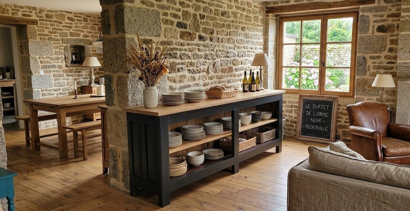 Enfilade • Comptoir de service bicolore noir • miel