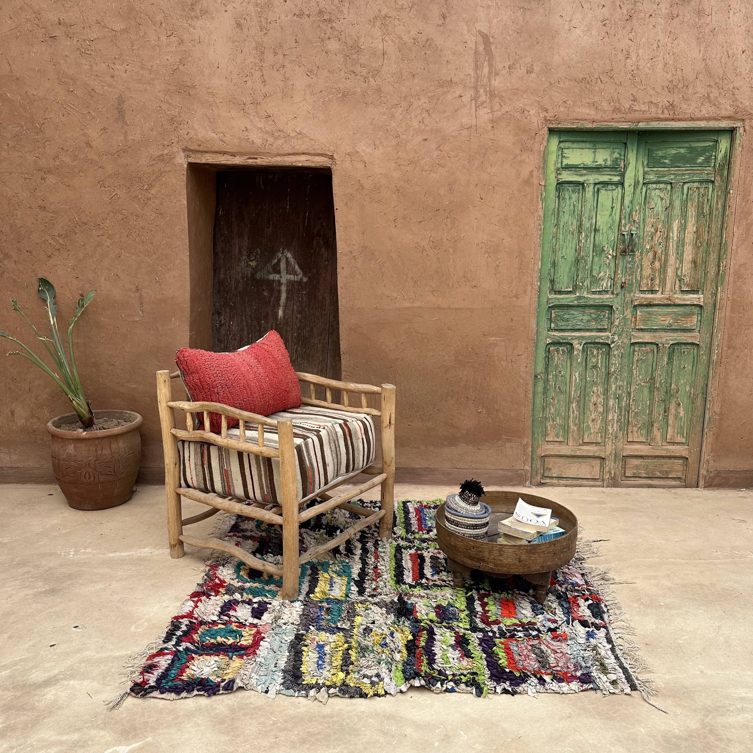 Colorful Boucherouite Berber rug - 153 x 157 cm