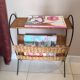 Antique magazine rack made of iron and woven rattan wicker