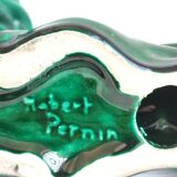 Set of 2 green ceramic candlesticks signed Hubert Pernin, Vallauris