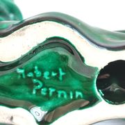 Lot de 2 Bougeoirs en céramique verte signés Hubert Pernin, Vallauris