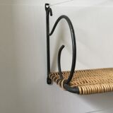 Wall shelf wicker and wrought iron 50s