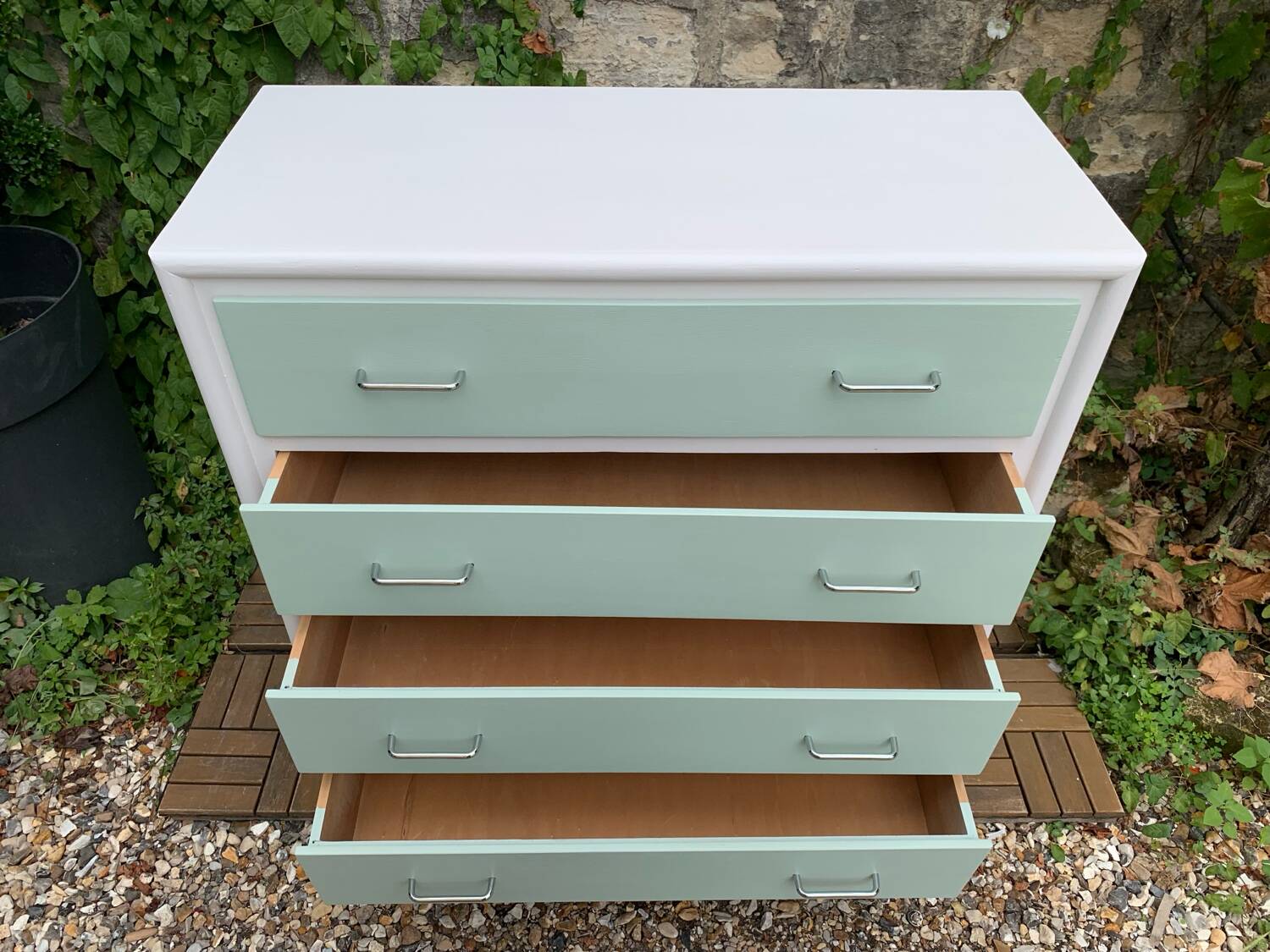Vintage 1950s compass foot chest of drawers