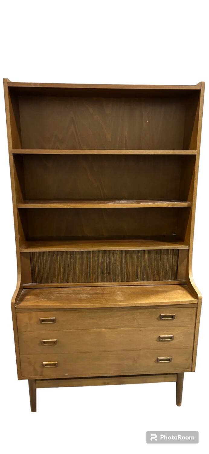 Bureau du secrétaire avec bibliothèque et porte tambour, Johannes Sorth, danois des années 1960 milieu du siècle