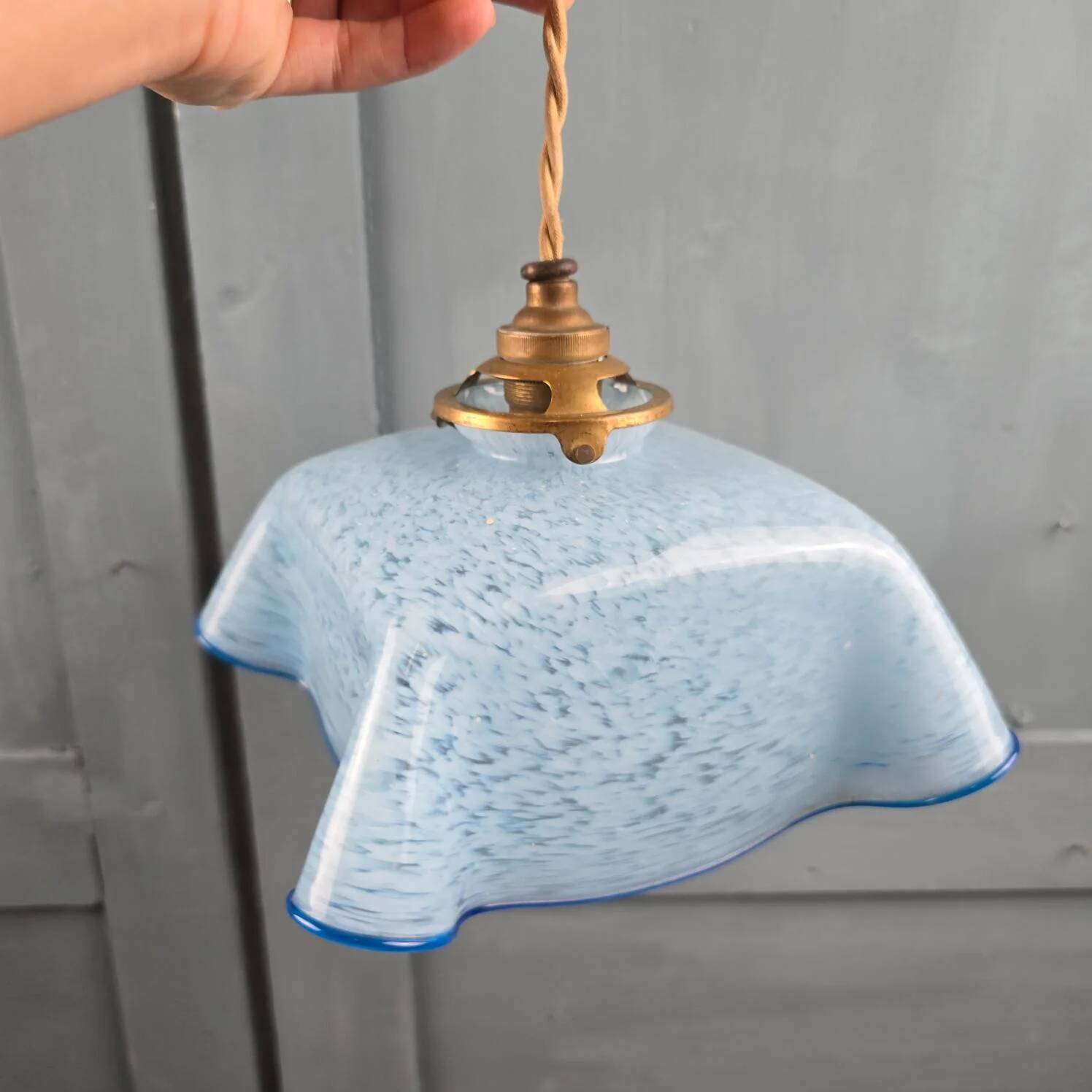 Antique blue speckled glass suspension in the style of Clichy – Draped shape