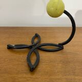 Ancienne Patère Mural Fer Forgé Noir + Boule Plastique Jaune 70’s Vintage