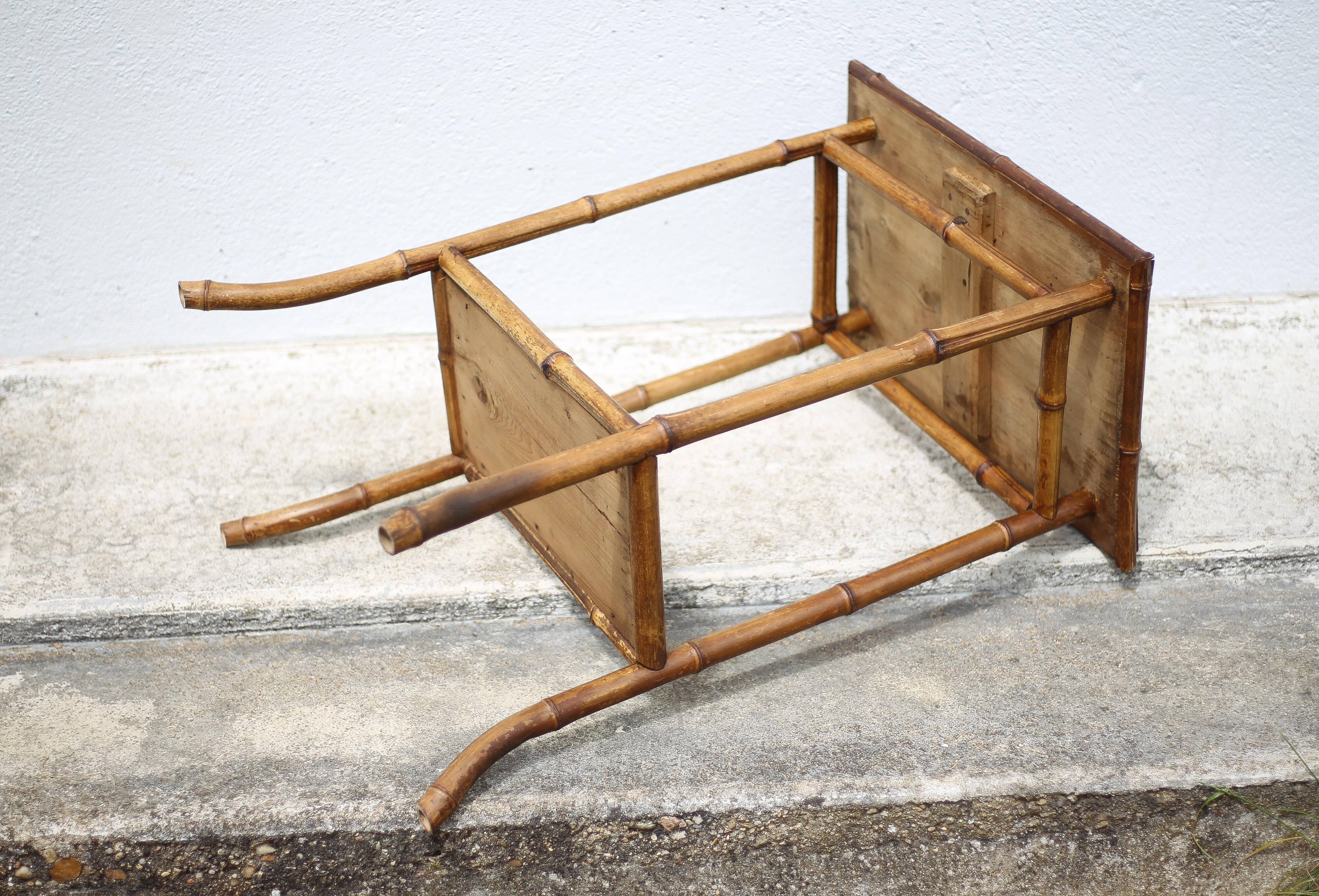 Bamboo and woven wicker table, vintage bamboo console, side table