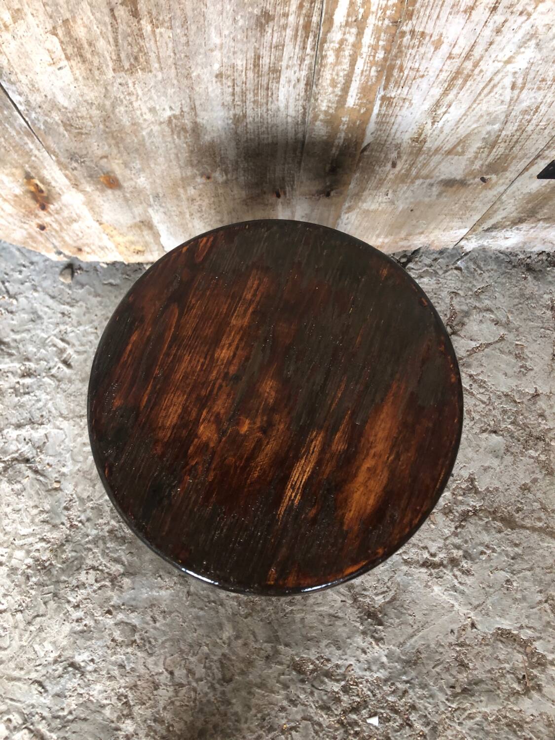 Vintage Turned Dark Wood Milking Stool #A631
