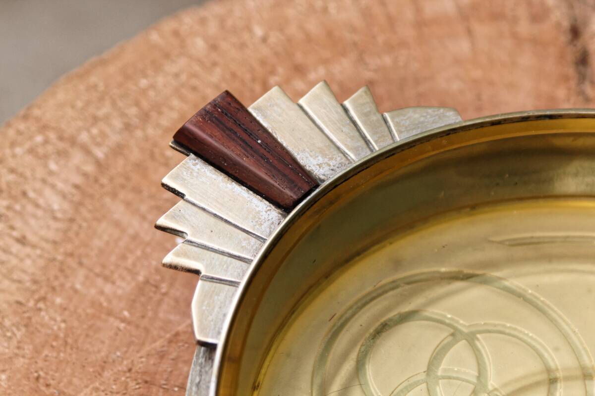 Art deco hors d'oeuvres server, silver metal, mahogany, glass